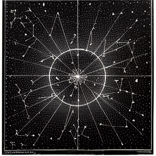Star constellations graphed in silver ink on black paper, 10th century manuscript