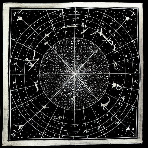 Star constellations graphed in silver ink on black paper, 10th century manuscript