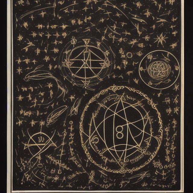 Occult astrological symbolism drawn in silver and gold ink on black paper, 10th century manuscript