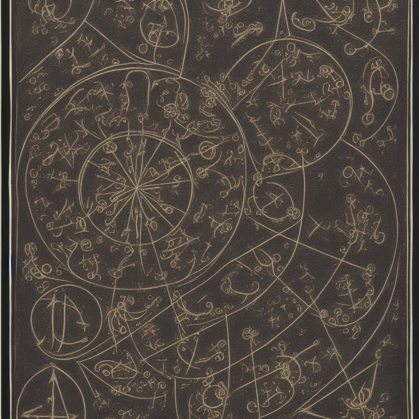 Occult astrological symbolism drawn in silver and gold ink on black paper, 10th century manuscript