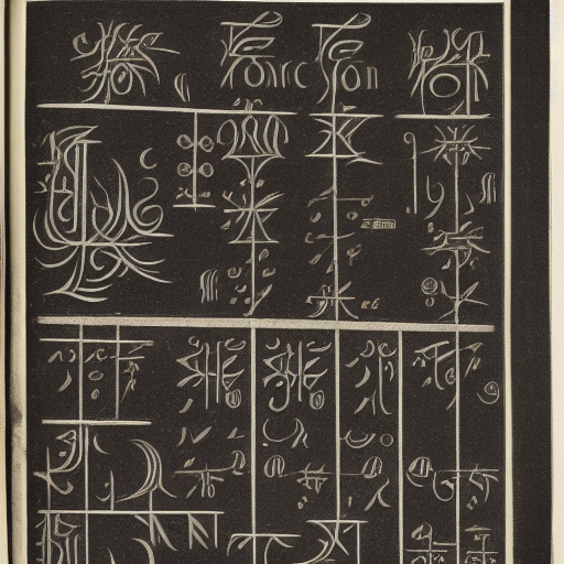 12th century illustrated astrological manuscript in an unknown alphabet, silver ink on black paper, high-contrast scan