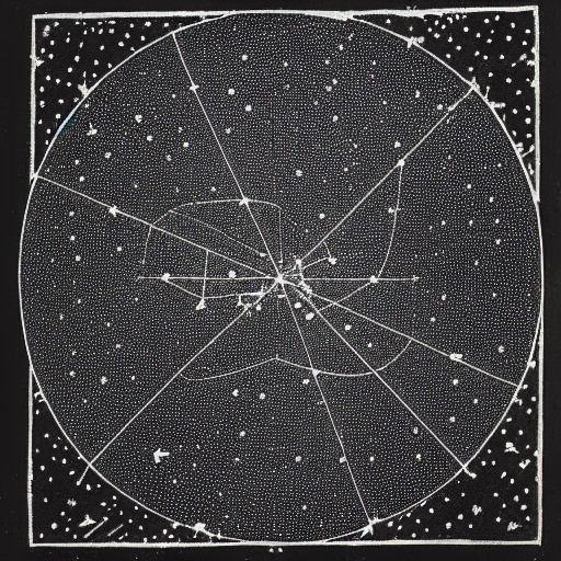 Star constellations graphed in silver ink on black paper, 10th century manuscript