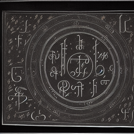 12th century illustrated astrological manuscript in an unknown alphabet, silver ink on black paper, high-contrast scan