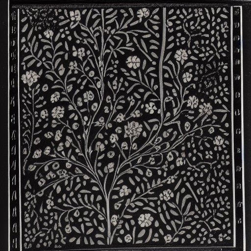 Floral patterns graphed in silver ink on black paper, 10th century manuscript