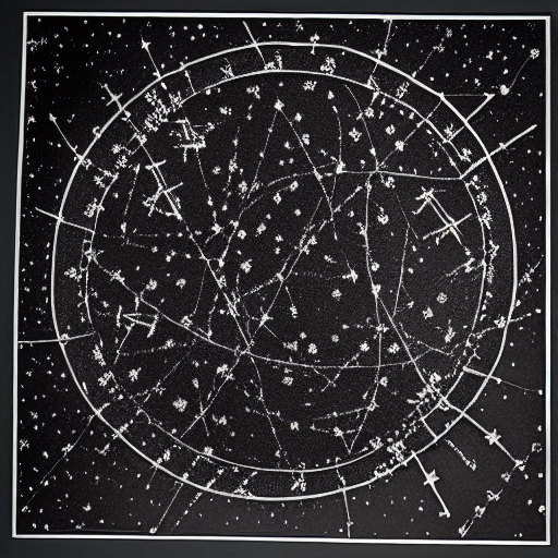 Star constellations graphed in silver ink on black paper, 10th century manuscript, emerging writing