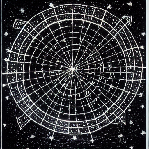 Star constellations graphed in silver ink on black paper, morphing into letters, 10th century manuscript
