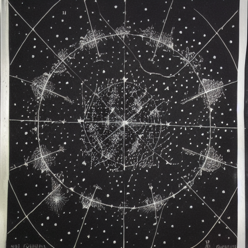 Star constellations graphed in silver ink on black paper, 10th century manuscript