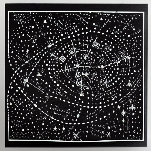 Star constellations graphed in silver ink on black paper, morphing into letters, 10th century manuscript