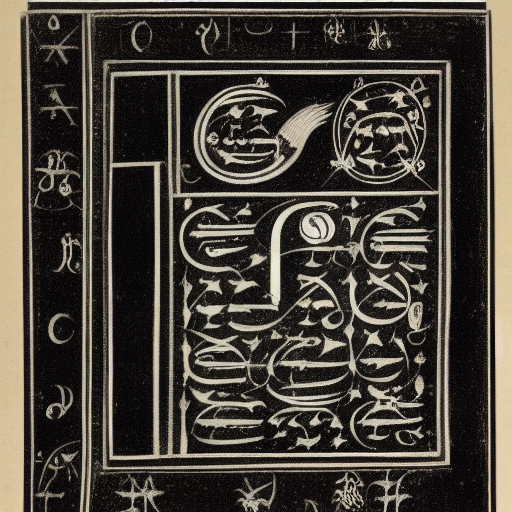 12th century illustrated astrological manuscript in an unknown alphabet, silver ink on black paper, high-contrast scan