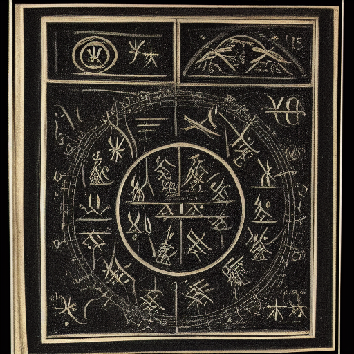 12th century illustrated astrological manuscript in an unknown alphabet, silver ink on black paper, high-contrast scan
