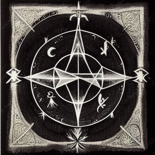 Occult astrological symbolism drawn in silver and gold ink on black paper, 10th century manuscript illustration