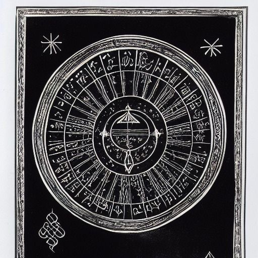 Occult astrological symbolism drawn in silver and gold ink on black paper, 10th century manuscript illustration