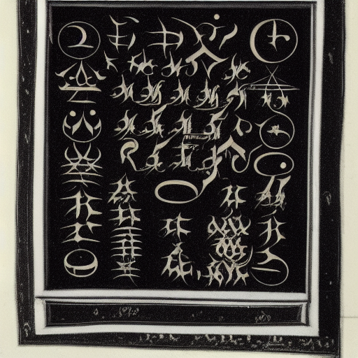 12th century illustrated astrological manuscript in an unknown alphabet, silver ink on black paper, high-contrast scan