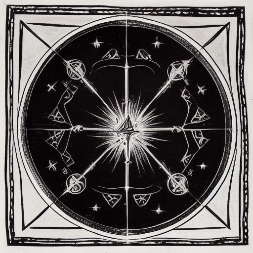Occult astrological symbolism drawn in silver and gold ink on black paper, 10th century manuscript illustration