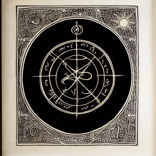Occult astrological symbolism drawn in silver and gold ink on black paper, 10th century manuscript illustration