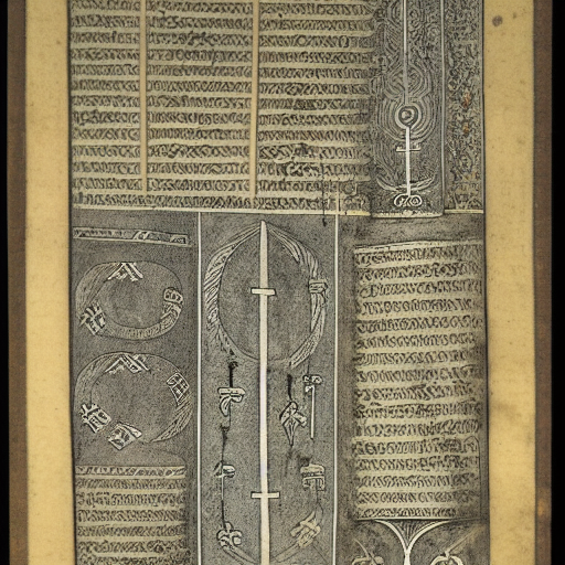 Astral symbolism written in silver ink on dark paper, manuscript illustration, 10th century, jewish
