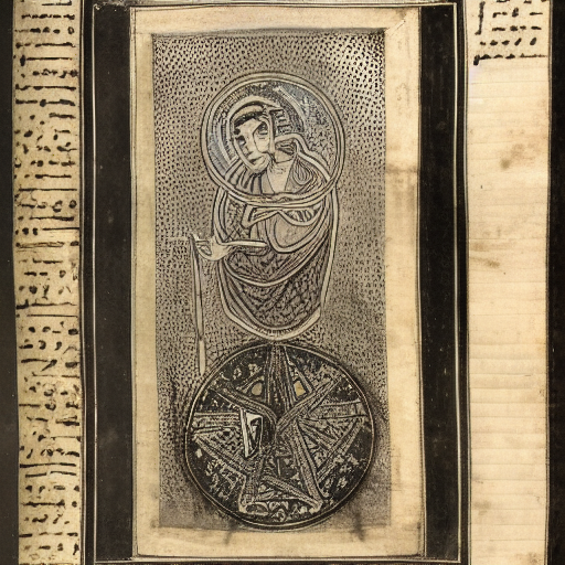 Astral symbolism written in silver ink on dark paper, manuscript illustration, 10th century, jewish
