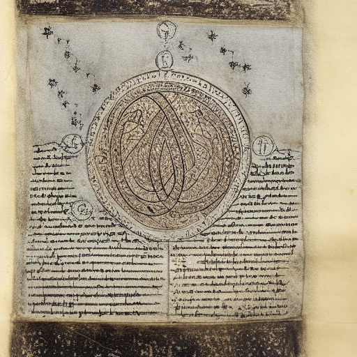 Astral symbolism written in silver ink on dark paper, manuscript illustration, 10th century