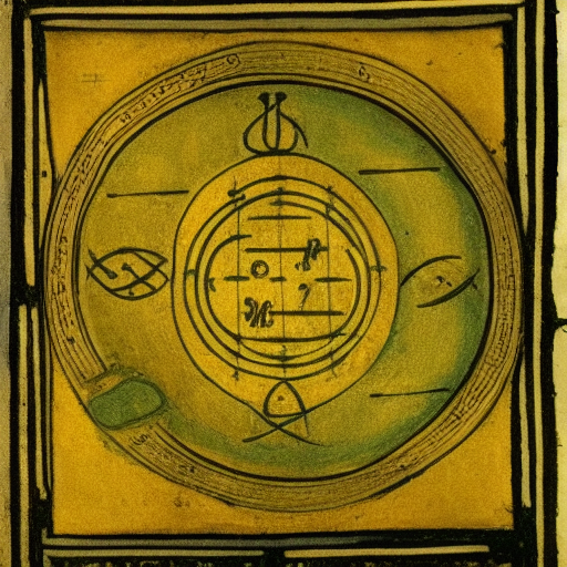 Astrological occult symbolism, 12th century manuscript illustration, gold ink