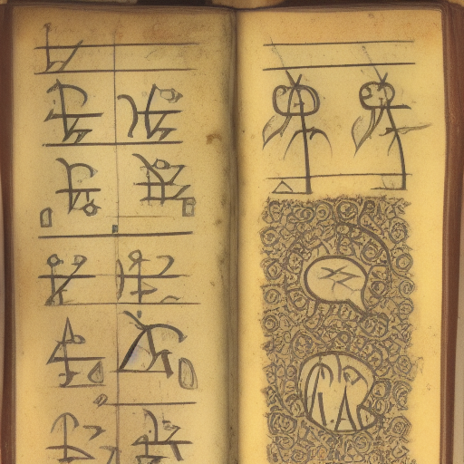 12th century manuscript in an unknown alphabet, travel description, drawings of strange animals in text