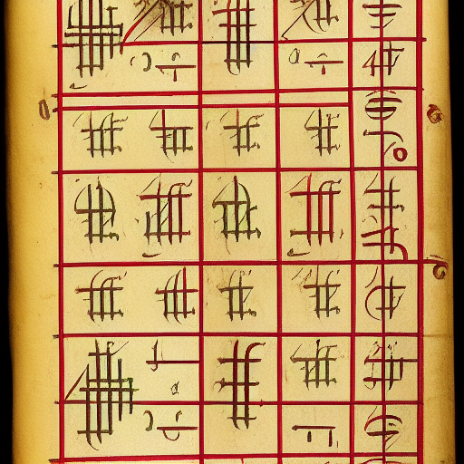 12th century manuscript in an unknown alphabet, mathematical diagrams and formulas