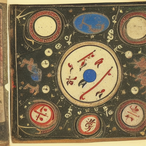 12th century illustrated astrological manuscript in an unknown alphabet, high-contrast scan