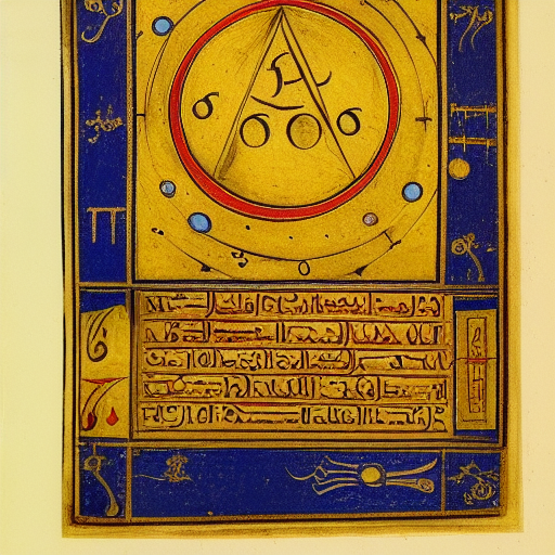 Astrological occult symbolism, 12th century manuscript illustration, golden ink