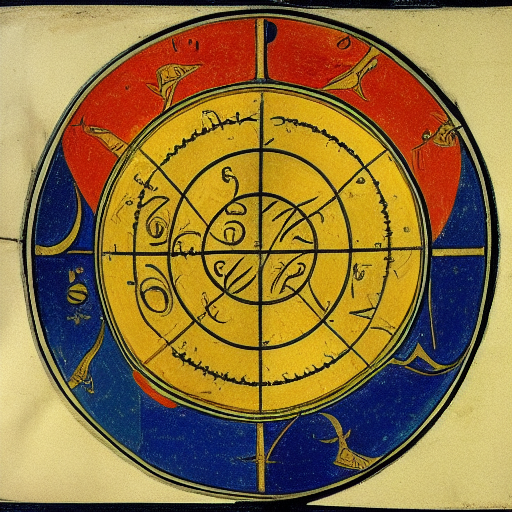 Astrological occult symbolism, 12th century manuscript illustration
