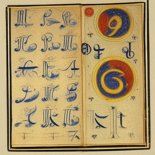 12th century illustrated astrological manuscript in an unknown alphabet, high-contrast scan