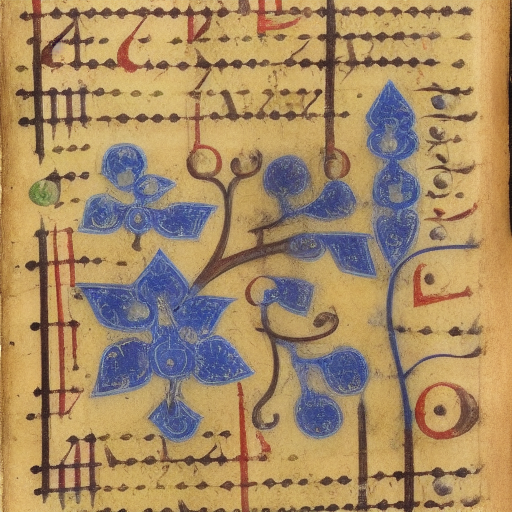 12th century manuscript in an unknown alphabet, blue floral margin illumination