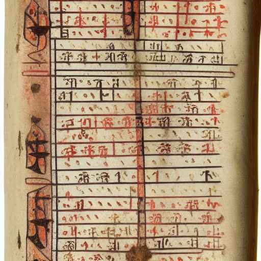 12th century manuscript in an unknown alphabet, colourful margin illumination pattern