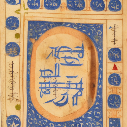 12th century manuscript in an unknown alphabet, blue floral margin illumination