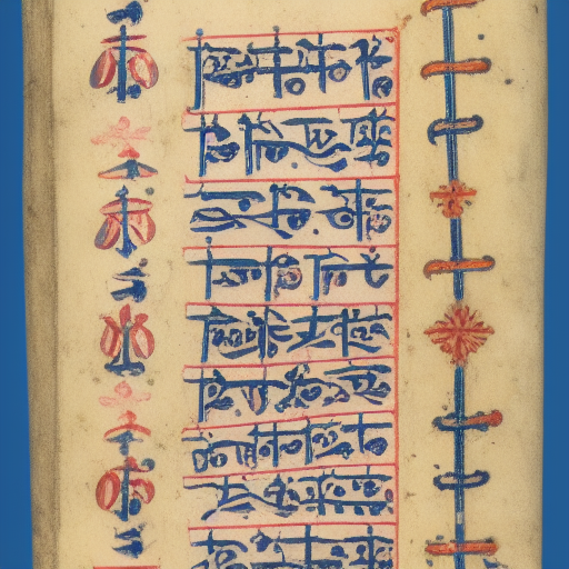 12th century manuscript in an unknown alphabet, blue floral margin illumination