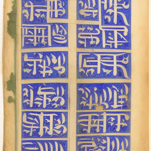 12th century manuscript in an unknown alphabet, blue floral margin illumination