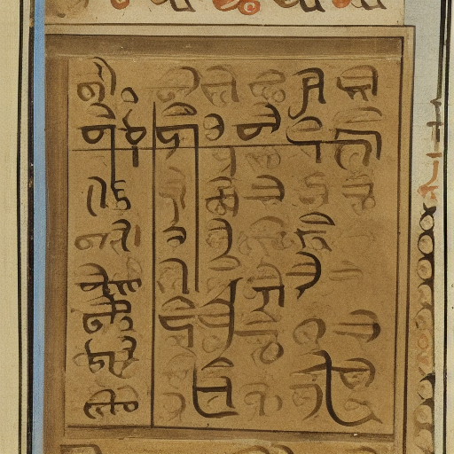 An otter learning to write in the Devanagari script in front of the bookshelves of the linguistics library, 10th century manuscr