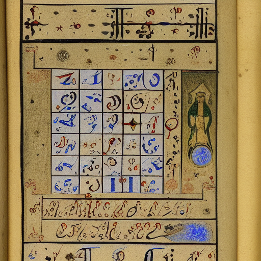 12th century illustrated astrological manuscript in an unknown alphabet, high-contrast scan