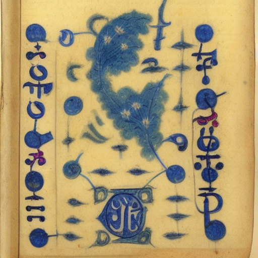 12th century manuscript in an unknown alphabet, blue floral margin illumination