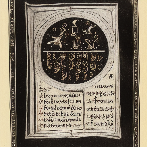 12th century illustrated astrological manuscript in an unknown alphabet, silver ink on black paper, high-contrast scan