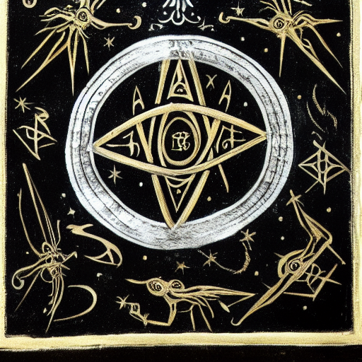 Occult astrological symbolism drawn in silver and gold ink on black paper, 10th century manuscript illustration
