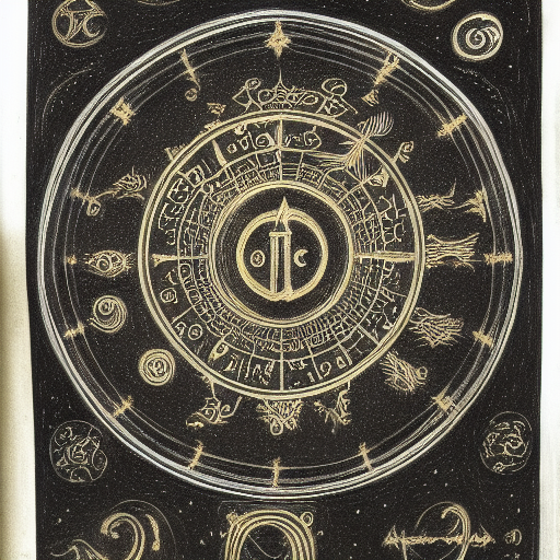 Occult astrological symbolism drawn in silver and gold ink on black paper, 10th century manuscript illustration