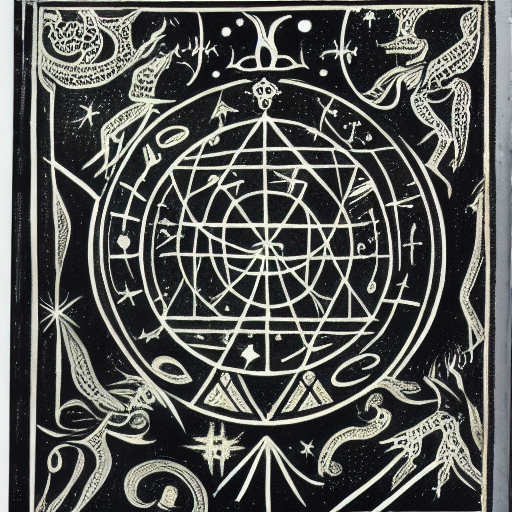 Occult astrological symbolism drawn in silver and gold ink on black paper, 10th century manuscript illustration