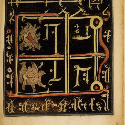 12th century illustrated alchemical manuscript in an unknown alphabet, high-contrast scan
