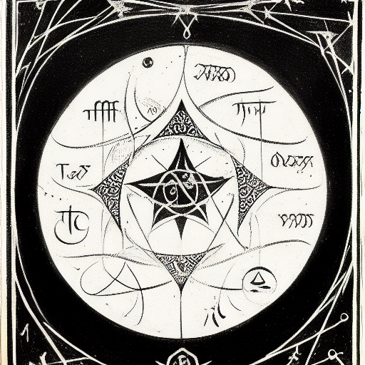 Occult astrological symbolism drawn in silver and gold ink on black paper, 10th century manuscript illustration