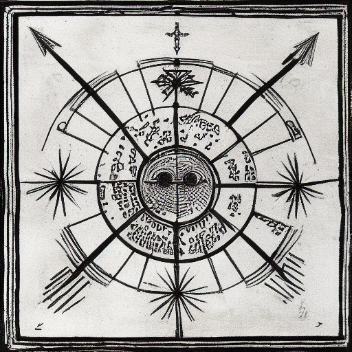 Occult astrological symbolism drawn in silver and gold ink on black paper, 3rd century BC papyrus illustration
