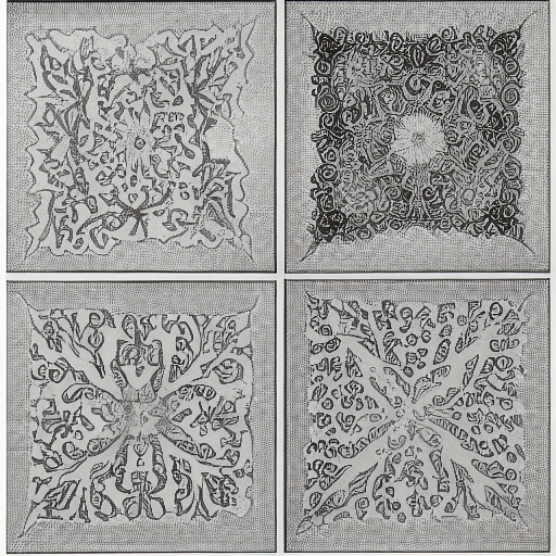 Floral patterns graphed in silver ink on black paper, 10th century manuscript
