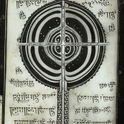 Astral symbolism written in silver ink on dark paper, manuscript illustration, 10th century